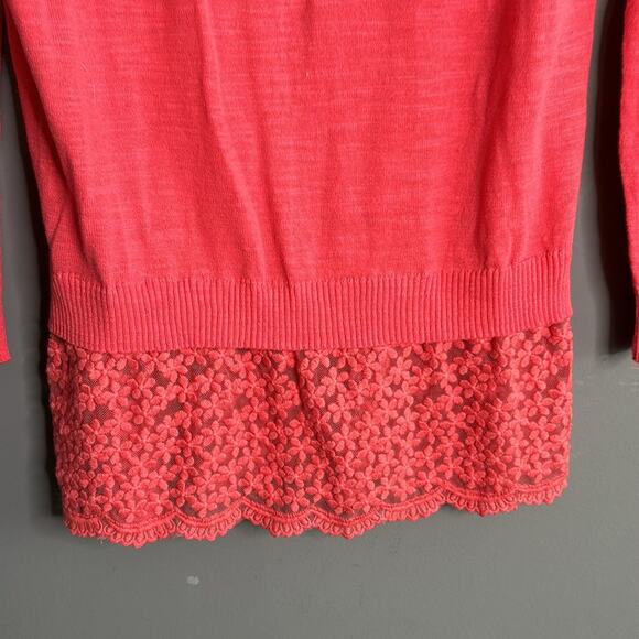 Mia Maddison Pink Lightweight Long Sleeve Sweater Lace Bottom Size Medium - Picture 4 of 9